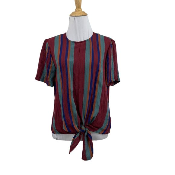 Madewell Tee Womens S Small Multi Button Back Tie Rosalinda Stripe Short Sleeve - Picture 1 of 11